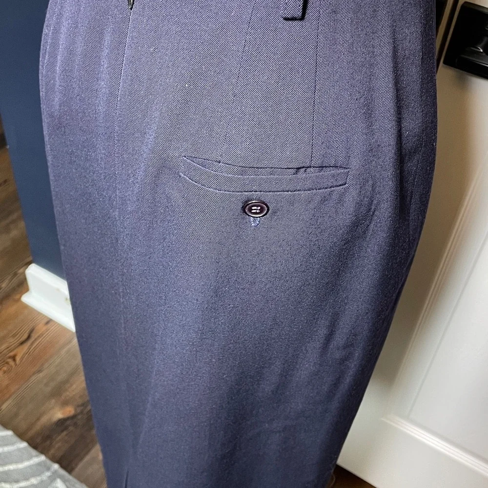 Vintage Austin Reed Worsted Wool Navy Pencil Skirt Lined Straight Office Size 8 - Picture 5 of 8
